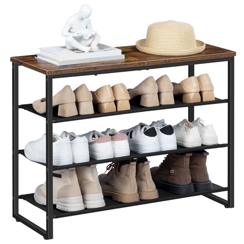HOOBRO Shoe Rack, 4 Tier Shoe Storage Organizer with 3 Oxford Fabric Shelves and Top Panel, Holds 12-16 Pairs of Shoes for Entryway and Closet, Industrial, Rustic Brown BF47XJ01G1 by HOOBRO - Used condition - Image 2