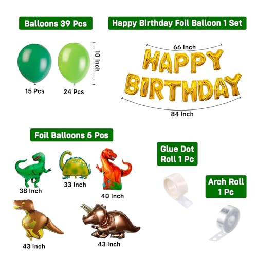 Party Propz Dinosaur Themed Birthday Decorations Kit for Boys - 47Pcs Birthday Decoration Items for Kids, Dinosaur Foil Balloons, Foil Banner,Jungle Theme Birthday Decoration Kit