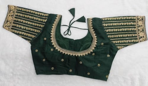 Image of Pujia Mills Women's Readymade Blouse Embroidery Multi Coding Gold Thread Indian Ethnic Designer Stitched Readymade Saree Half Sleeve Blouse for Women for Saree Lehenga Choli