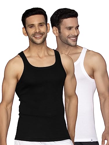 Image of XYXX Men's 100% Cotton Ribbed Regular Fit Solid Square Neck Vest | Anti Bacterial Finish, Racer Back Baniyan for Man, Tag Free Comfort Man's Inner
