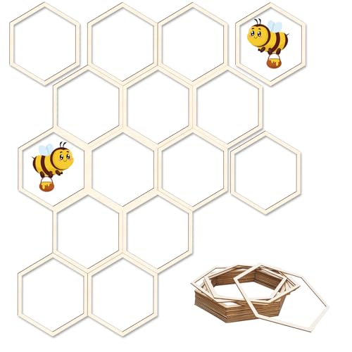 20 Pcs Wooden Honeycomb Decorations, 8.2 Inch Unfinished Hexagon Wall...
