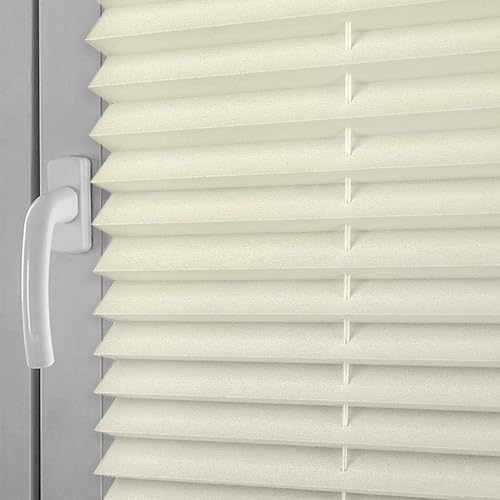 Sekey Plissee ohne Bohren, Fenster Plissee Klemmfix Jalousie 135 cm breit, Verspannt Lichtdurchlässig Sonnenschutz Fensterollo, 135 x 150 cm, Beige