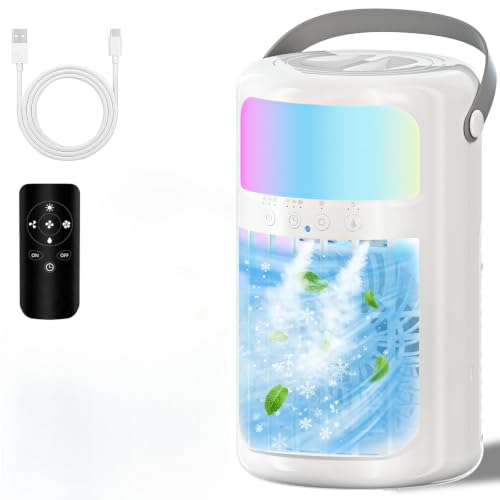 Image of Portable Air Conditioners, Evaporative Air Cooler, 4-in-1 Portable AC Fan, 1500ML Tank, 3 Speeds & 2 Mist Modes, Remote, USB-C Cooling for Bedroom Office Camping