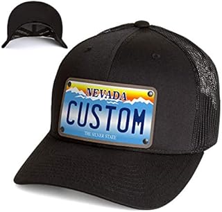 Custom License Plate Snapback Trucker Hat Printed on Leather Patch.