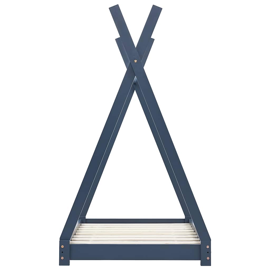 vidaXL Kiefernholz Massiv Kinderbett Hausbett Bettenhaus Spielbett Tipi Indianer Bett Kinderhaus Holzbett Bettgestell Lattenrost Grau 70x140cm