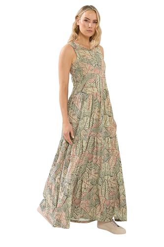 Image of Long Tall Sally - LTS Tall Brown Leaf Print Cotton Maxi Dress - Women's