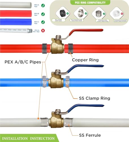 Válvula de bola PEX 1/2" de paso total para un flujo máximo de agua en casa, pack de 2 5