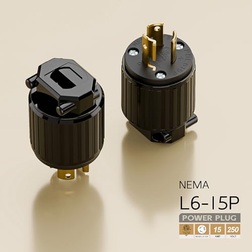 NEMA L6-15P Twist Lock Male Plug, ETL/cETL Listed 15A 250V Rewireable Generator Connector, UL94-V0 Nylon Brass, Fits 12/14/16AWG SJT/SVT Cord, Black Industrial Plug by acbroad - Used condition - Image 4