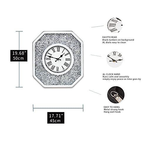 Fleble Large Wall Clocks For Living Room Decor Modern Wall Clock Silent Quartz Battery Operated For Bedroom Office Home Big Crystal Crush Diamond Mirrored Decoration Clock For Kitchen Indoor 18X20Inch #TOP4