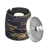 Green Secret Garden Butterfly Stainless Steel Cigar Ashtray with Lid for Patio Balcony Indoor Smokeless Windproof Covered Ashtrays for Men Women