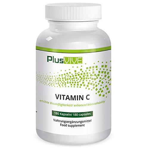 Plusvive Acerola vitamine C, 180 veganistische capsules, hooggedoseerd, biologisch acerola-extract, geproduceerd in Duitsland