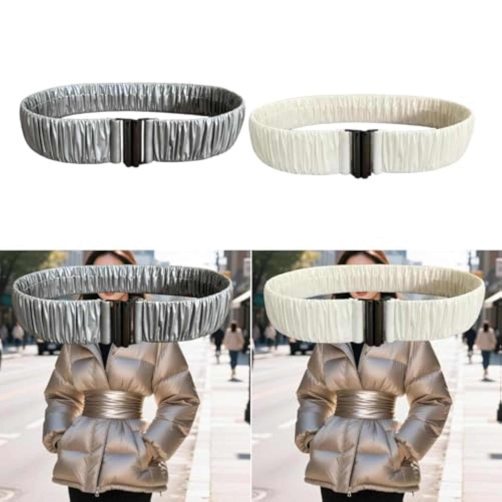 Women's Elastic Waist Cinch Belt for Overcoat, 64CM White