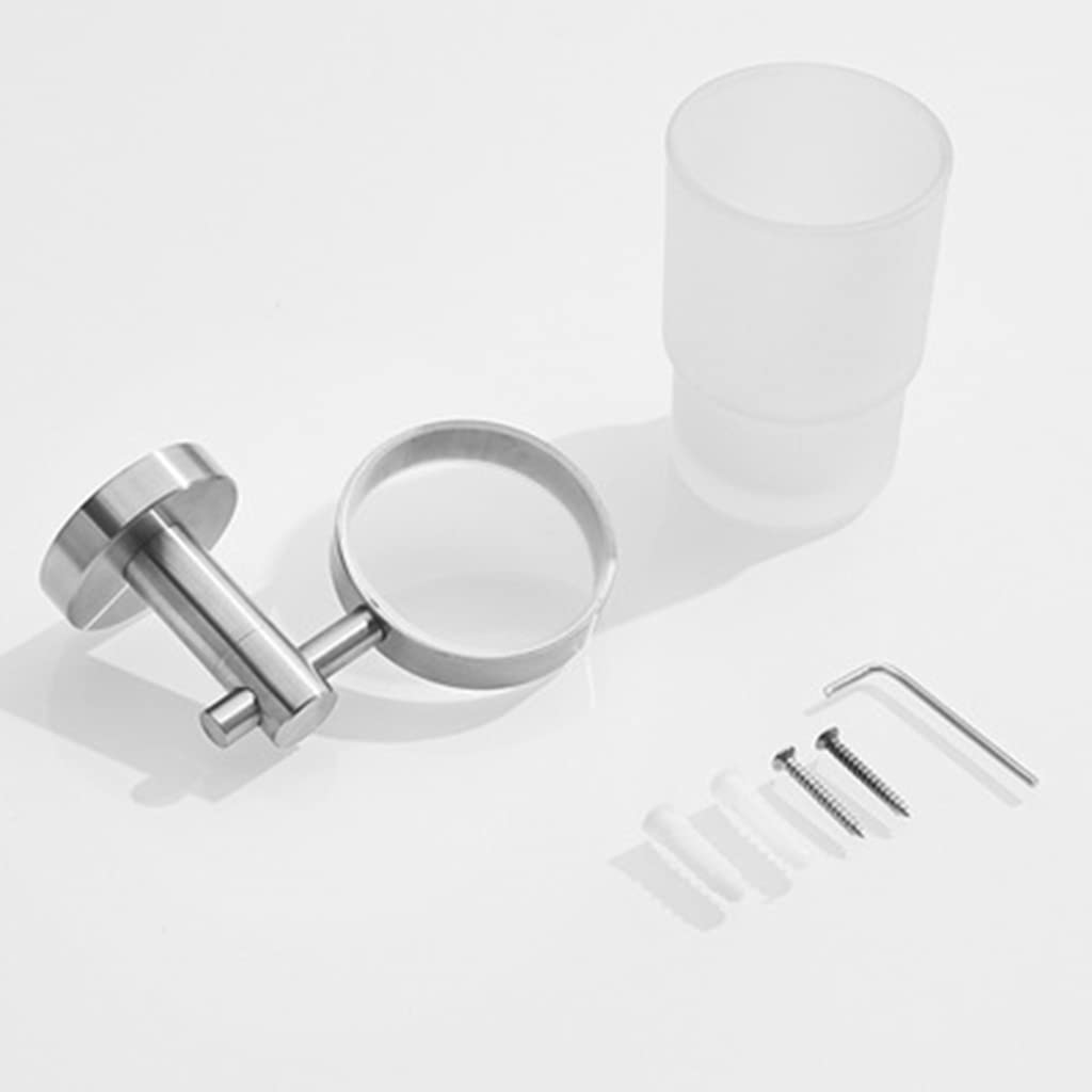 Portaspazzolino da parete con bicchiere in vetro smerigliato, portaspazzolino in acciaio inox, per spazzolini da denti e dentifricio