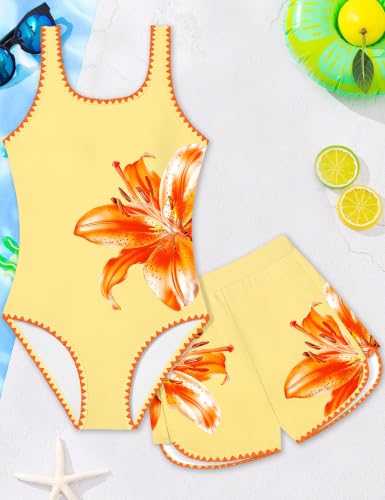 Image of Qaoerde Girls Swimsuit One Piece Swimsuits Solid Color Bathing Suit Colorful Contrast Trim Adjustable Straps Swimwear 9-16Y