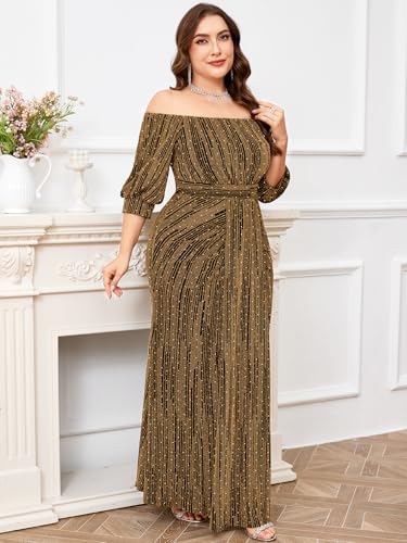 Plus Size Sparkly Formal Dress Off Shoulder Puff Sleeve Mermaid Maxi Dresses Cocktail Wedding Party Evening Gown4