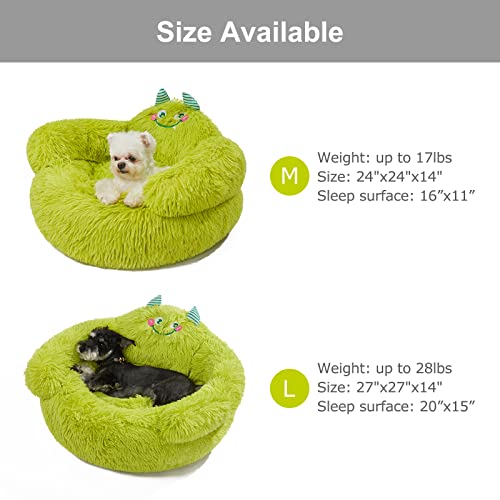 Jiupety Hundebett Katzenbett Flauschig, Donut Hundebettn Grosse Hunde, Orthopädisches Hundebett Hundehütte Indoor, Hundekorb Größe L (69 x 69 x 36 cm), Cartoon Dog Bed, Grün