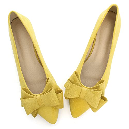 Image of WENJIAZHIZHI Square Toe Bow Ballet Slip-On | Classic Suede Finish,Chic Bow Detail,Effortless Everyday Style,Wedding Party Office,Plus Size Available