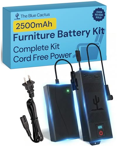 The Blue Cactus 2500mAh Furniture Battery Kit - Battery, Power Transformer, Power Cord - 2-Pin Furniture Connector - with LCD Display for Simple Recliner Chairs