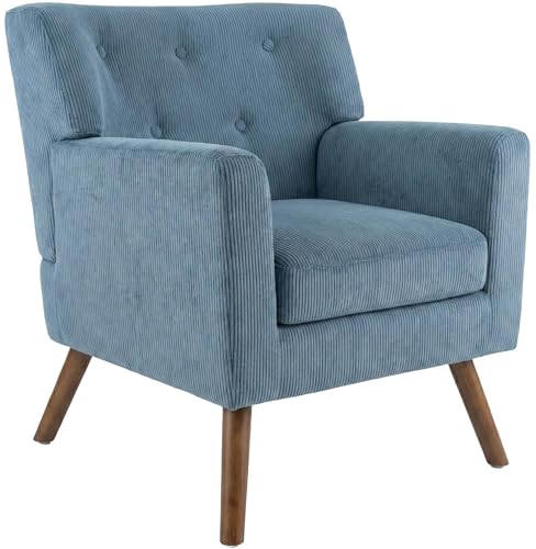 CLP Fauteuil Rembourre en Velours cotele Kioni avec accoudoirs, Fauteuil Bergere Jusqu a 150 kg, Fauteuil Relax et TV pour Salon, Couleur:Bleu