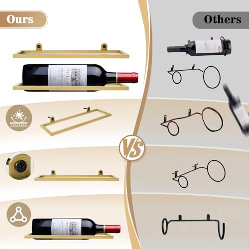 Image of 6-Shelf Metal Wall Mounted Wine Rack - Hanging Wine Bottle Holder Organizer for Kitchen, Bar, Home Storage - 6PCS Iron Wine Bottle Display Stand (6PCS-Gold)