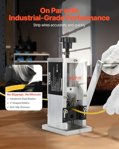 Image of VEVOR Manual Wire Stripping Machine, 0.06''-1.18'' Copper Stripper with Hand Crank or Drill Powered, Visible Stripping Depth Reference, Portable Aluminum Frame Wire Peeler for Scrap Copper Recycling