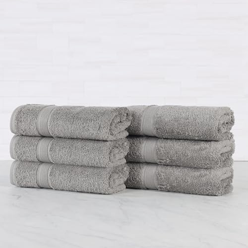 Superior 100% Organic Cotton Hand Towel Set of 6, Daily Use for Bathroom, Kitchen, Guest Bath, Quick Dry Small Towels, Face, Hand, Gym, Spa, Hotel, Absorbent, Essentials, Oregon Collection, Silver