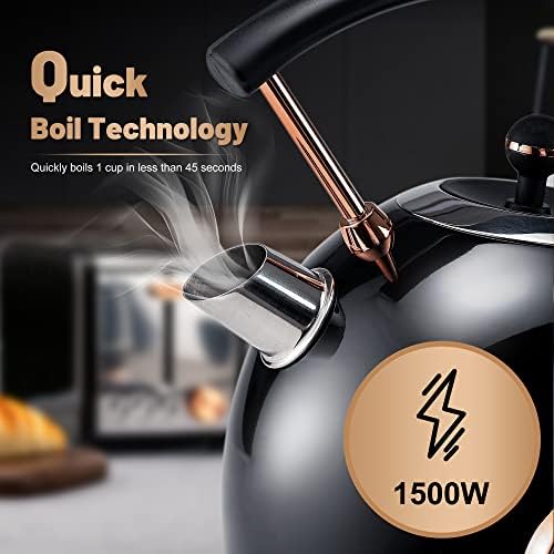 Pukomc Electric Kettle Stainless Steel, Fast Boiling, Automatic Shut-off and Dry Boil Protection, 1.8L Cordless Electric Tea Kettle with Led Light, Water and Temperature gauge,Black