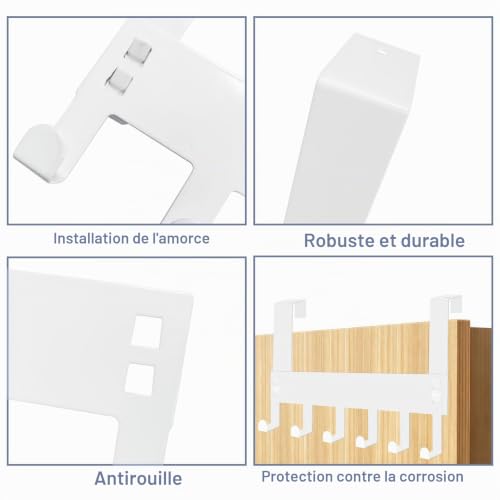 Primasage 2 Pièces Porte Manteau pour Porte,Crochet de Porte en Acier Inox avec 6 Crochets, Cintre Économisez de L'espace Patère de Porte À Suspendre pour Salle de Bain Salon Cuisine Chambre（Blanc） – vue 6