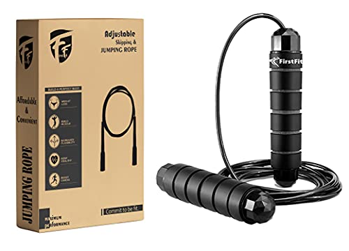 Image of FirstFit Jump Rope Tangle-Free Rapid Speed Jumping Rope Cable with Ball Bearings for Women, Men, and Kids, Adjustable Steel Skipping Rope with Foam Handles - Black
