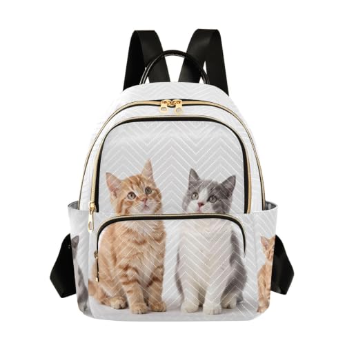 Sac à dos chat gris orange avec poches multiples de rangement