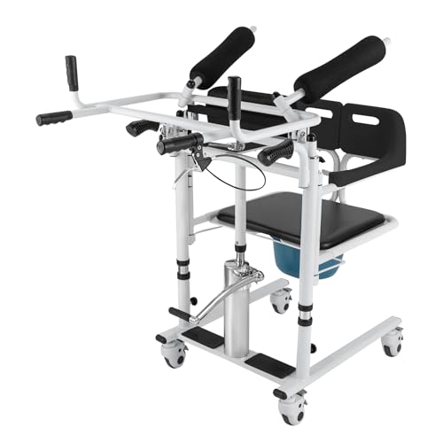 Hydraulischer Patientenlifter, 180° Geteilter Transferstuhl mit Toilettenstuhl Höhenverstellbar Gehhilfe Rollstuhl, Aufstehhilfe Tragfähigkeit 150kg für Senioren