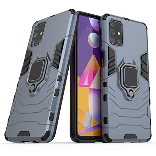 Compatibile con Samsung Galaxy M31S Cover, Custodia Armor Anello Cavalletto (Funziona con il Supporto Magnetico per Auto) Case Paraurti (Blu Navy)