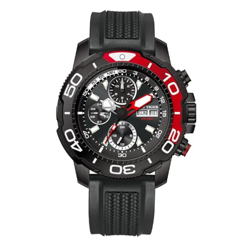 REEF TIGER Fashion Aurora Stalker Multifunktions-mechanische Uhr, 45 mm, blaues Zifferblatt, super leuchtend, wasserdicht, Gummiband, Automatikuhr RGA3053, RGA3053-BBBR, Mechanisch