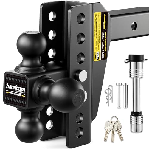 HANDNAM Drop Hitch Adjustable Trailer Hitch, Tow Hitch with 6-Inch Drop/Rise for Truck (16,500 LBS GTW), Adjustable Drop Hitch Fits 2-Inch Receiver, Trailer Hitches with Double Anti-Theft Pins Locks