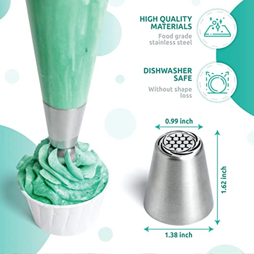 Premium Russian Piping Tips Complete Set - 68 pcs Cake Cupcake Decorating Supplies Kit - 24 Icing Frosting Nozzles + 24 Pastry Bags + 2 Ball + 10 Small Tips + 3 Couplers Ball Ring + Silicone Bag - Thumbnail 7