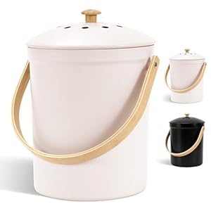 Beautiful Kitchen Compost Bin with Smell Proof Lid – Rust Proof and Odorless Compost Bucket for Your Countertop with No Smell Filters – Easy to Clean 1.1 Gallon Bin Looks Great On Any Kitchen Counter