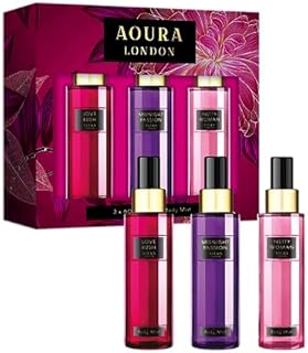 AOURA LONDON Trio Womens Body Mist Gift Set, with Midnight Passion, Love Rush, & Pretty Woman, Fragrance Spray Set (3x60ml)
