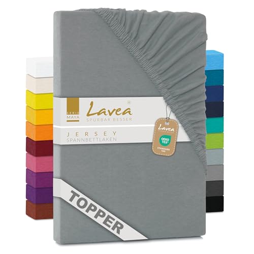 Lavea® Jersey Topper Spannbettlaken, Spannbetttuch, Serie Maya, 100% Baumwolle, hochwertige Verarbeitung, mit Gummizug und OekoTex100 90x200cm |...