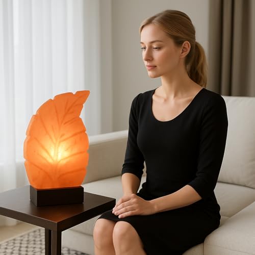 Classic Collection UK7 Ltd Himalayan Pink Salt Lamp Leaf Shape, 3.5 kg, Size 23x7.5x7.6 cms– Natural Air Purifier & Ambient Light, UK Plug Corded with Bulb.