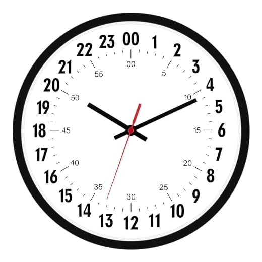 Foxtop 24 Hour Wall Clock 12 Inch Quartz Battery Operated Round Analog Wall Clock Military Time Clock for Classroom School Office Living Room Bedroom Home (Black)