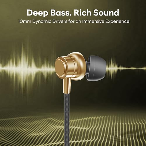 Image of Bluetooth Neckband Earphones, Bluetooth V5.4, 25+ Hours Playtime, C-Type Fast Charging Port, Multi-Function Integrated Controls, Golden
