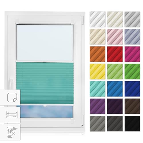 Estika Plissee zum Kleben 70 cm x 120 cm - Türkis - Plissee ohne Bohren, selbstklebendes Rollo für Fenster, Jalousie für innen, Fensterplissee