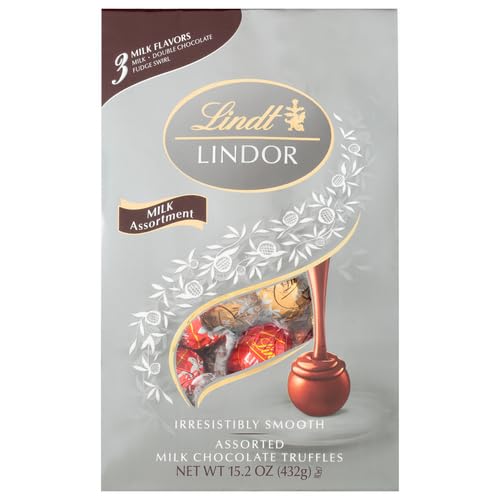 Image of Lindt LINDOR Milk Assorted Chocolate Candy Truffles, Chocolate Candy with Smooth, Melting Truffle Center, 15.2 oz. Bag (Pack of 2)