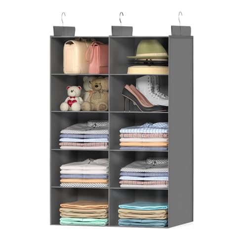 ALLTIDYUP 5 Shelves Hanging Closet Organizer – Foldable Dual-Row Hanging