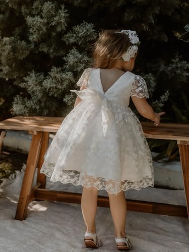Lace Applique Flower Girl Dress Tulle First Communion Dress Wedding Short Sleeve Bow Knot Short Ball Gowns3