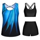 INLANDSIS Conjunto de 3 piezas para mujer, traje de baño de verano con estampado de flores, bikini push up, cintura alta, traje de baño simple, traje de baño deportivo, traje de baño para piscina