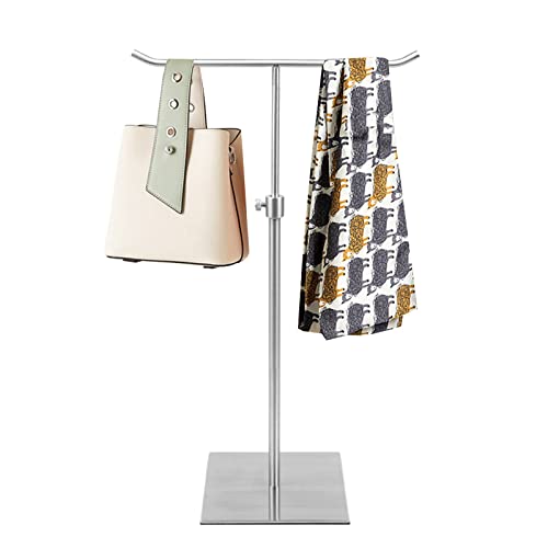 UWYTGF Adjustable Closet Scarf Hanger and Bag Display Rack,Floorstanding T-Shape Accessories Holder Stand for Ties Belt Shawls Towels Purse Handbag Organizer,Silver