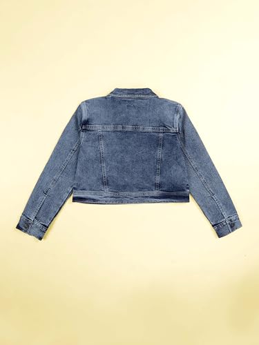 Image of Girls Full Sleeve Solid Crop Denim Jacket