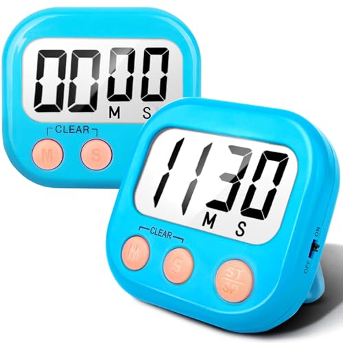 Digital Kitchen Timer - 1 Pack Magnetic Visual Countdown Timers with Loud Alarm Count Up Stopwatch Clock for Cooking Baking Blind Classroom Bathroom Study (Not Including Battery) (Blue)