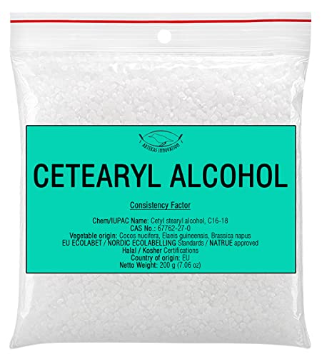 Cetearyl Alcohol - for Homemade Cosmetics, Lipsticks, Body Butter Bars, Hand Lotions, Hair Conditioners, Shampoo – Thickening Agent, Emulsifier, Viscosity Regulator - 7.06 oz